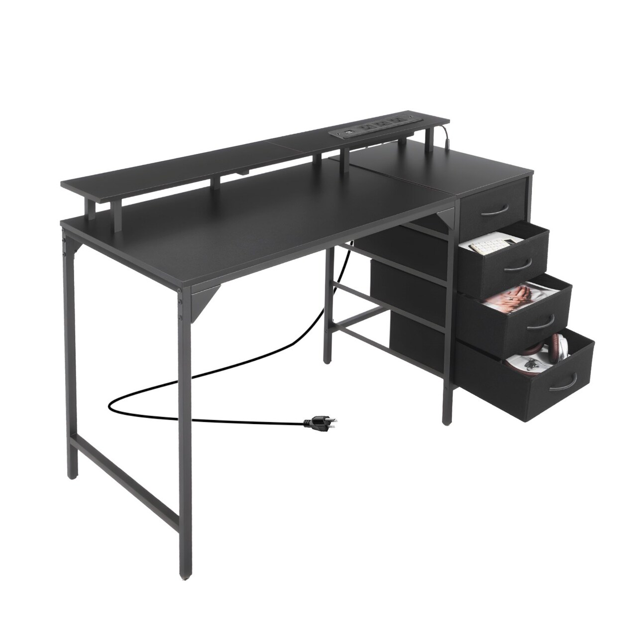 47 Inch Office Desk with Storage Drawers, LED Lights & Power Strip